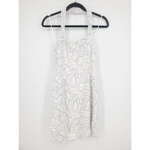 Abercrombie & Fitch Womens White Blue Print Halter Linen Blend Dress Medium Tall